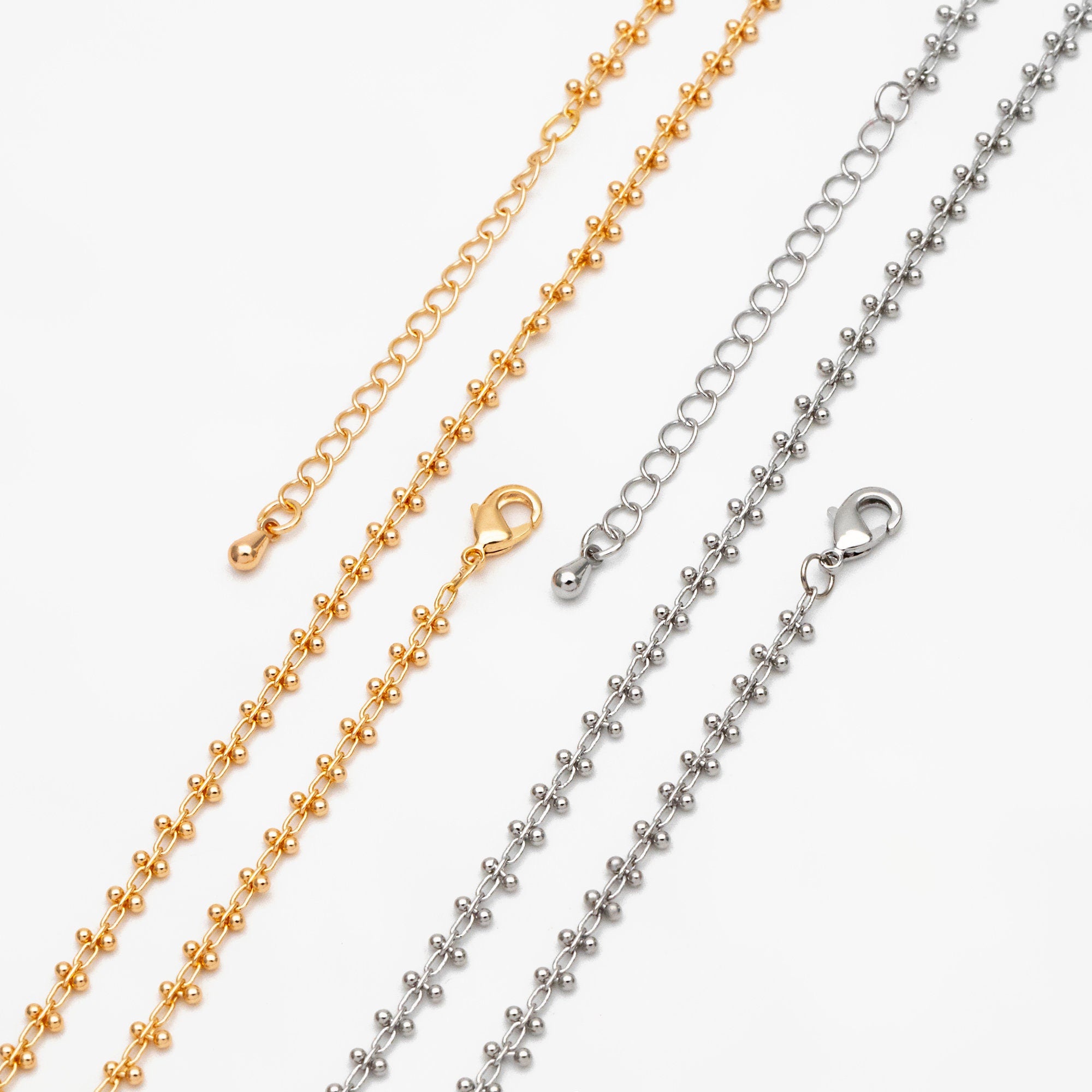 Gold/ Silver Tone Beaded Cable Chains 3.3mm, Finished Bracelet/ Anklet/ Necklace with Extender Chain, Ready to Wear (#LK-237)